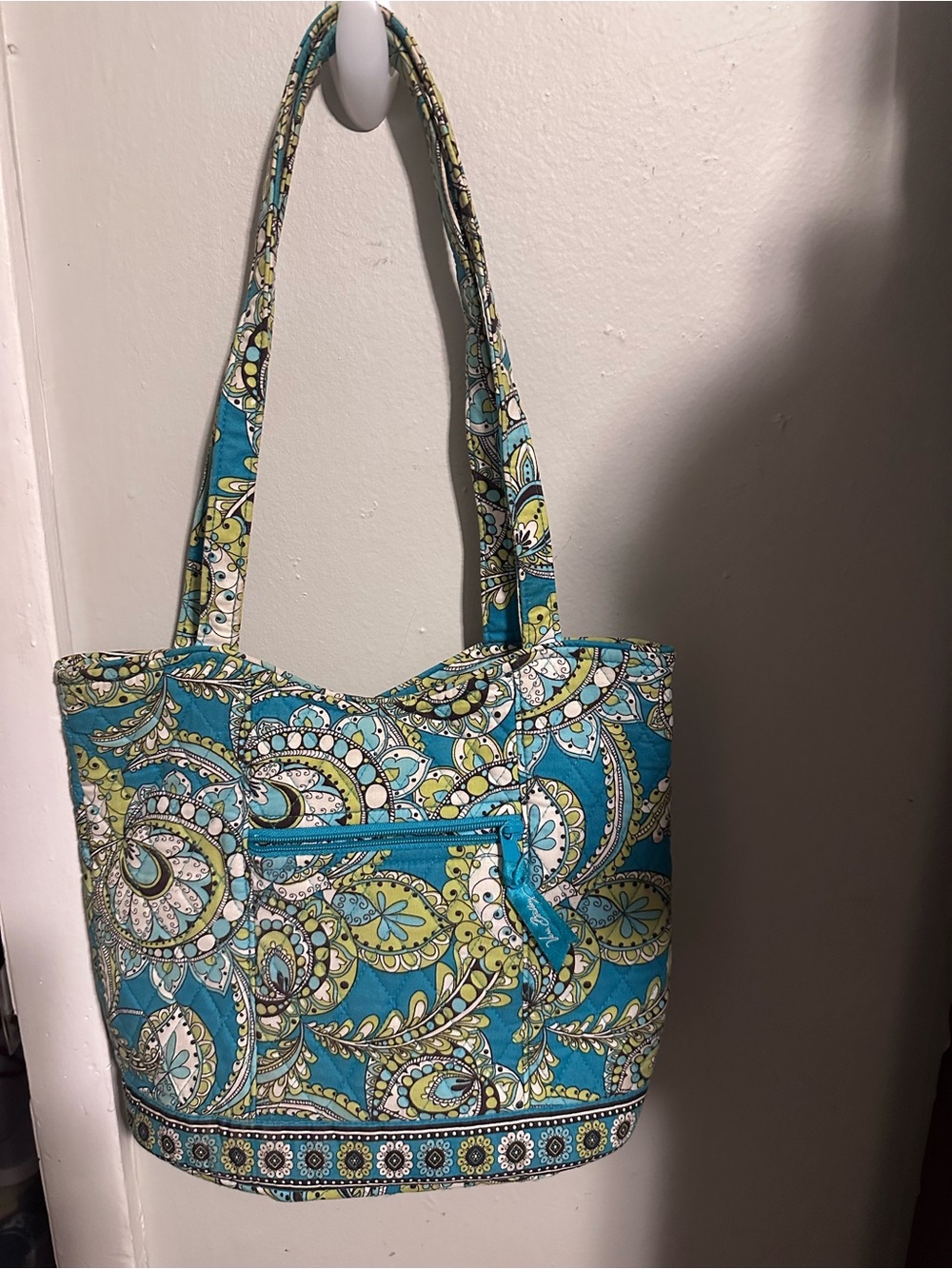 Vera Bradley Teal Paisley Quilted Tote with Cream Accents
